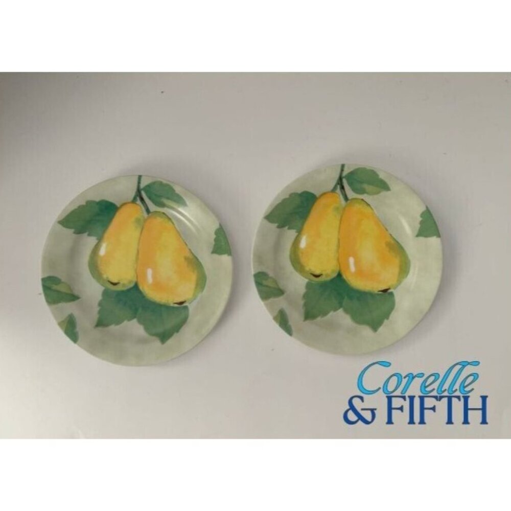 CORELLE AL FRESCO PEAR Dessert Plates 7 1/4" Set of 2 Corning Ware USA